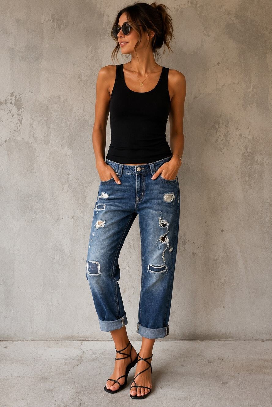 Miss Me Boyfriend Ankle Jeans Women’s 29 Distressed Cropped Medium Wash